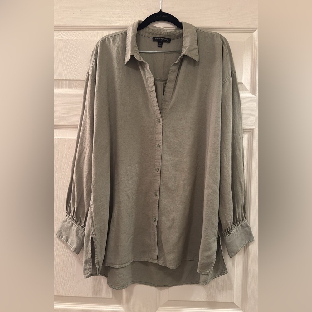 Banana Republic Linen Blend Oversized Button-Down Shirt | Size XL | Sage Green